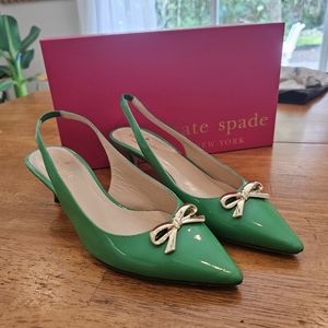 Kate Spade Green pumps with Gold Bow